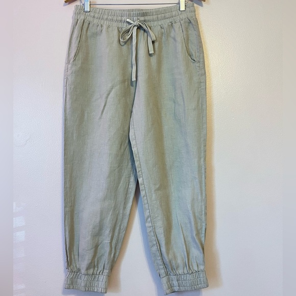 ANTHROPOLOGIE Cloth & Stone Linen Jogger Pants Drawstring Pull On Coastal Small - Picture 2 of 10